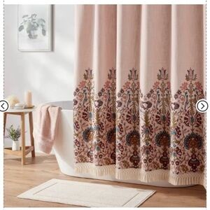 Boho Floral Shower Curtain‎ threshold pink crochet floral